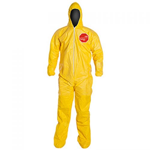 Tychem Polycoated Coverall w/Hood, Elastic Wrists, Socks