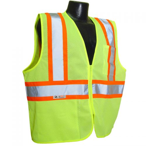 Class 2 Vest, Two-Tone Trim, Green, Mesh, Zipper