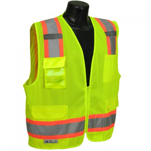 Class 2 Surveyor's Vest, Two-Tone, Green, Mesh, Zipper