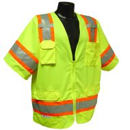 Class 3 Surveyor's Vest, Two-Tone, Green, Solid/Mesh, Zipper